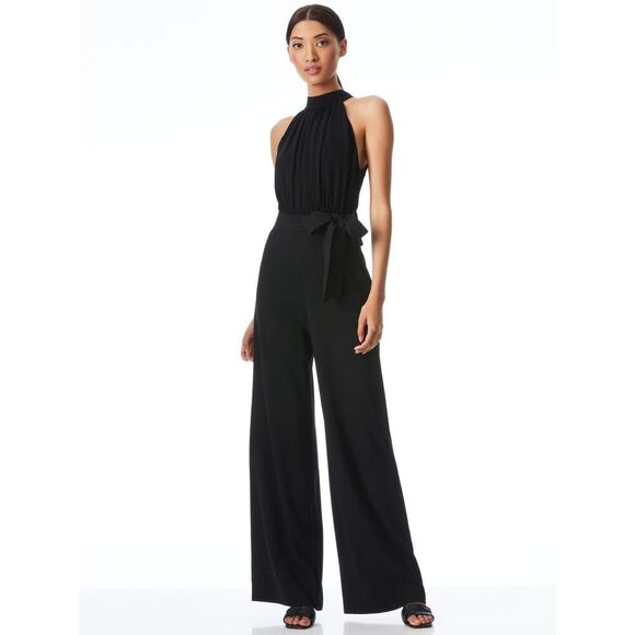 Alice + Olivia Thelma Halterneck Jumpsuit Black 0 - Picture 1 of 6